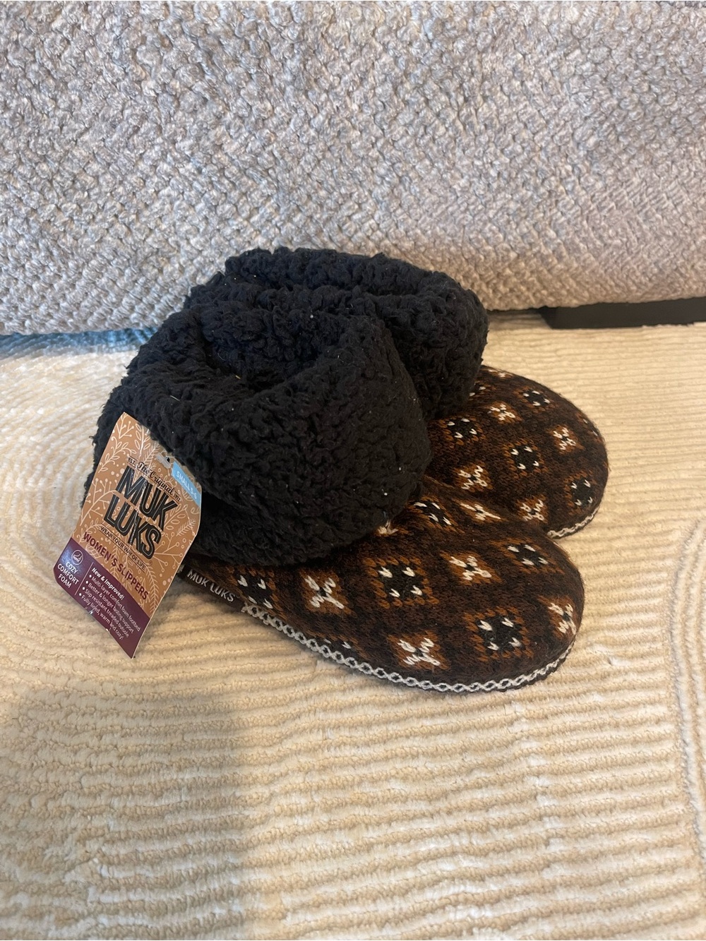 Muk Luks Brown Sherpa Cuff Slippers